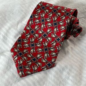 Brooks Brothers Tie 100% Silk - Made in the USA - Red/Blue/Cream Knight Pattern